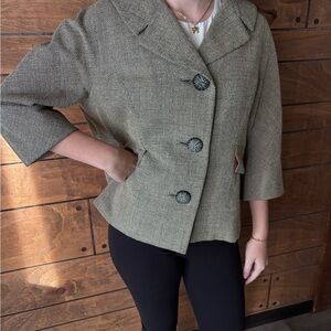 Vintage 1950s Forstmann Wool Jacket LS Ayres Union Made Red Lined Cropped Coat